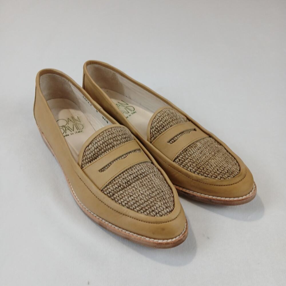 Joan & David Woven Leather Loafers Tan Flats Size 8M Handmade in Italy